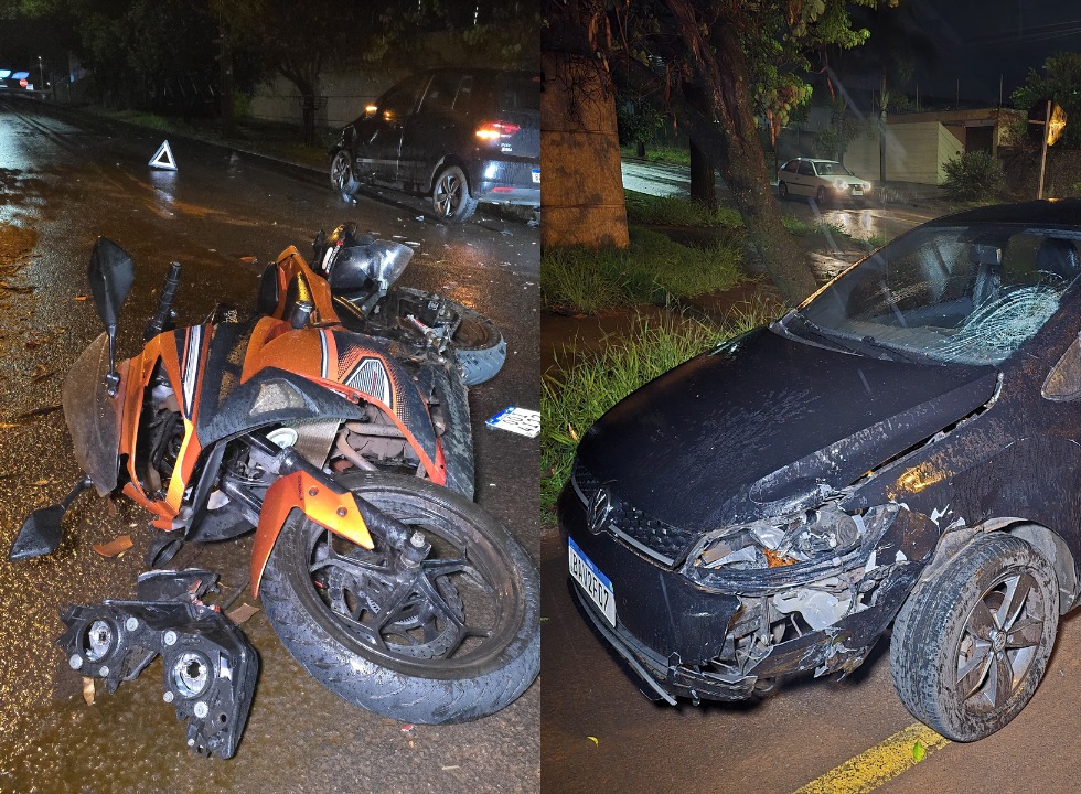 Casal fica ferido em acidente entre moto e carro no Jardim Olímpico, em Maringá