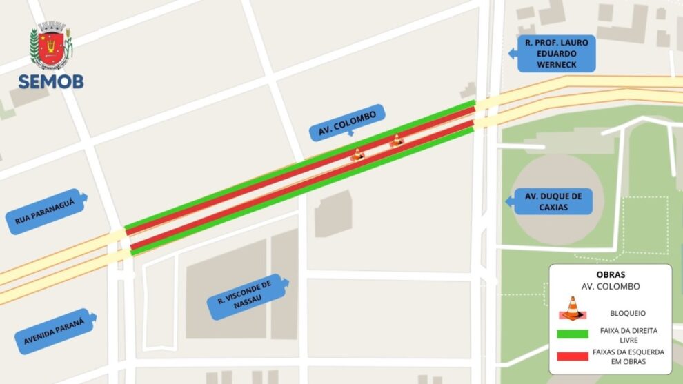 Avenida Colombo vai estar parcialmente interditada nesta segunda-feira (23)