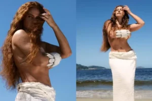 Paolla Oliveira divulga ensaio de topless na praia