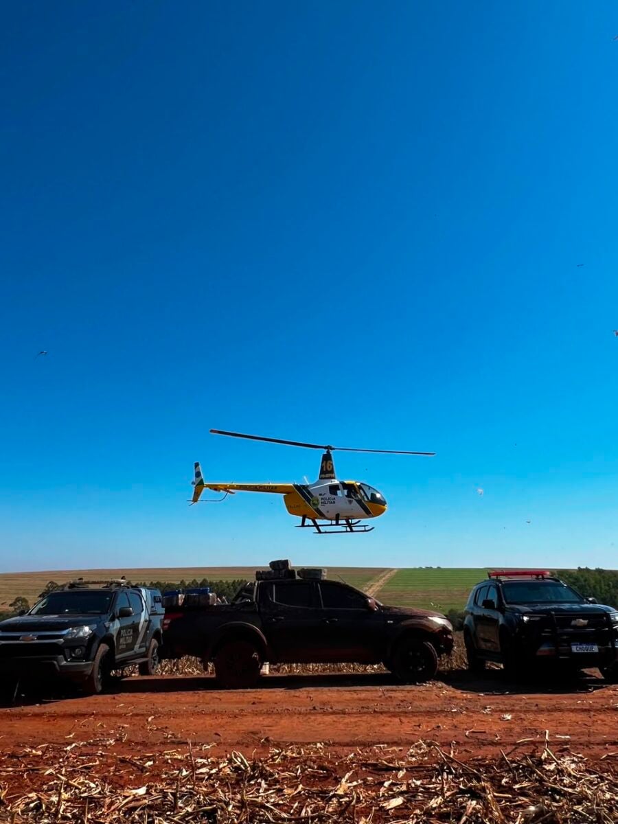 Com apoio de helicóptero, PM apreende quase meia tonelada de maconha na região de Jussara