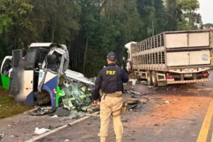 Acidente entre ônibus e carreta deixa 21 mortos e 4 feridos no Paraná