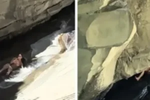 Mulher perde controle em toboágua natural e se choca contra pedras nos EUA