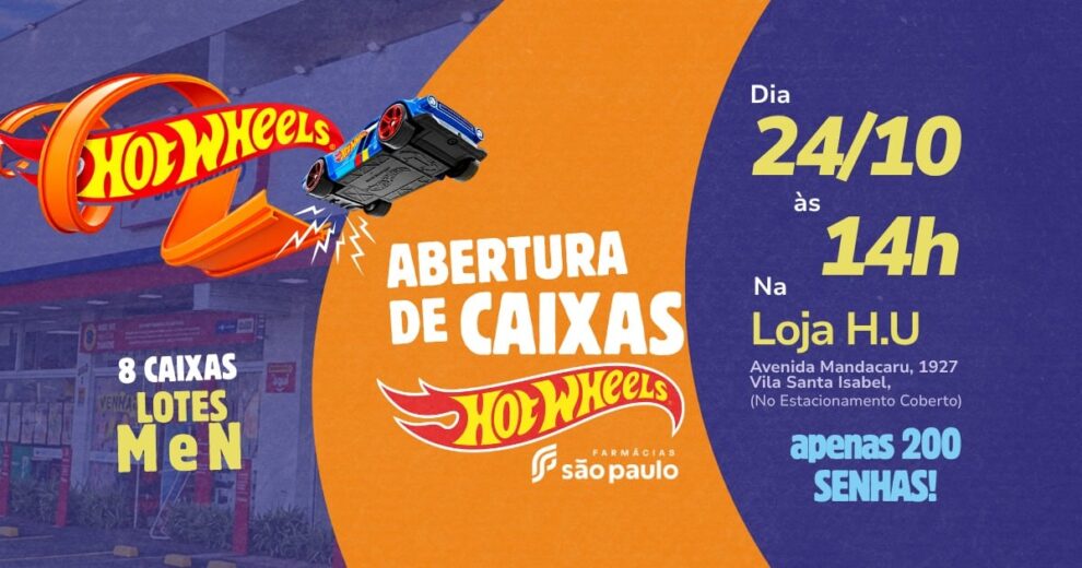 Farmácias São Paulo promove abertura de oito caixas lacradas de Hot Wheels em Maringá